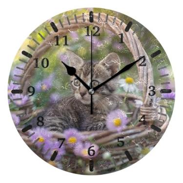 Imagem de CEBUGI Relógio de parede de gato fofo operado por bateria, relógios de parede silenciosos sem tique-taque para cozinha, banheiro, quarto, escritório, decoração 25,4 cm