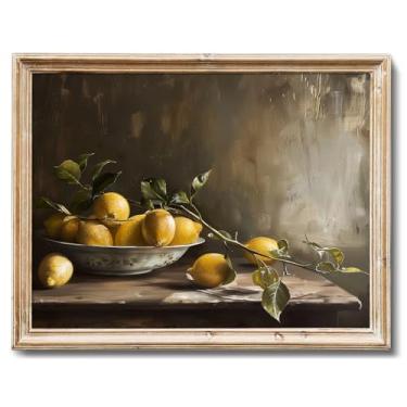 Imagem de RETRART 1pcs_8*10_Vintage42 Impressões de arte de parede de limão vintage, 20 x 25 cm, decoração de cozinha de fazenda sem moldura, imagem de frutas rústicas para sala de estar, quarto, sala de jantar