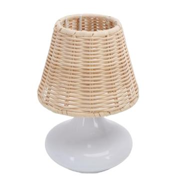 Imagem de Fockety Abajur de Vime, 3 Modos de Cores Abajur de Cabeceira Vintage Farmhouse Bambusoideae Luz de Mesa Tecida para Quarto, Sala de Estar, Casa, Escritório, Decoração Artística (Branca)