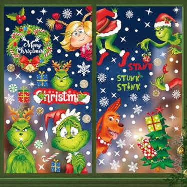 Imagem de Adesivos de parede de Natal, adesivos de janela de Natal, autoadesivos, reutilizáveis, fofos, desenhos animados, floco de neve, guirlanda de árvore de Natal, decoração de parede, decalques para janela