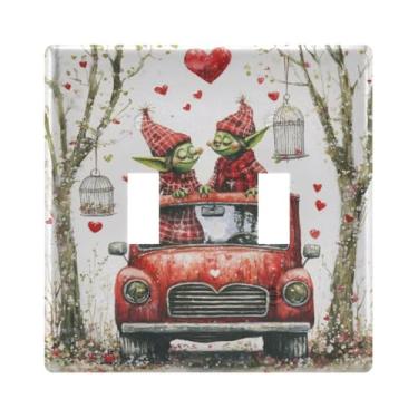 Imagem de Burbuja Valentine Gnomo Lover in Truck Toggle Light Switch Wall Plate Cover, placa decorativa de parede, parafusos incluídos, 2 gangs