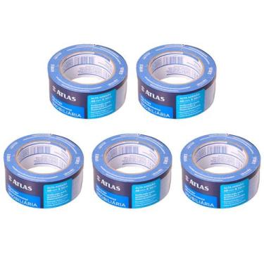 Imagem de Kit 5 Fita Crepe Imobiliária 48mm x 50m Atlas Larga Azul Pintura Profi