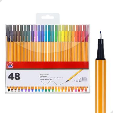 Imagem de Box com 48 Canetas Escolar Fine Line 0.4mm Ponta Fina Papelaria Fofa, Divertida Criativa Kawaii, Material Escolar, Volta as Aulas, Canetas ponta Fina Coloridas (Coloridas, Exterior Amarelo)