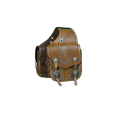 Imagem de Y&Z Bolsa clássica de couro ocidental - média - marrom café, acabamento áspero antigo, bolsa de sela de cavalo importada premium com ferragens de aço inoxidável, acessório equestre elegante para