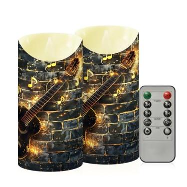 Imagem de Wassud Velas sem chama de guitarra preta com controle remoto, velas realistas cintilantes com temporizador, velas decorativas para Natal, casamento, festa, decoração de casa média