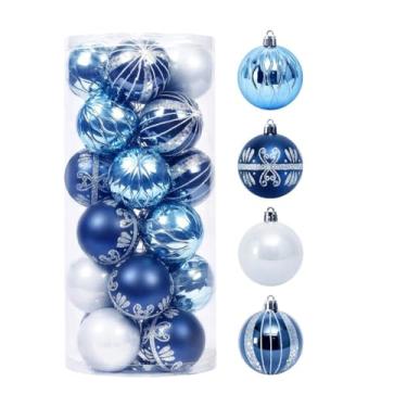 Imagem de Kit 24 Bolas De Natal 6cm Enfeites Natalino Pendurar Árvore Decoração Pendentes Guirlanda(Azul-Prata)
