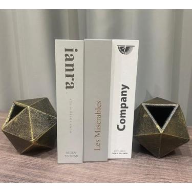 Imagem de Artgenius Suportes de livros decorativos geométricos para suportes de livros pesados, suportes de livros de ferro fundido para prateleiras, escrivaninha, estante, quarto, decoração de escritório em