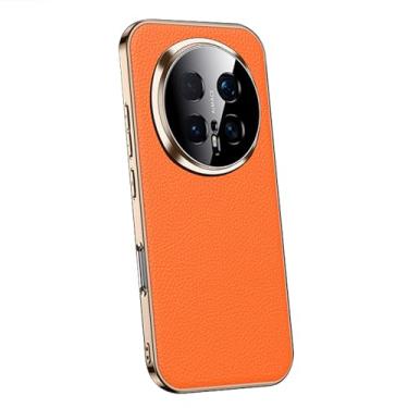 Imagem de LYJSMGZ Capa de couro genuíno para Huawei Honor Magic 8 Pro/Magic 8, cobertura total da lente à prova de choque, fina, respirável, galvanizada, borda macia, capa fosca, laranja, Majic 8 Pro