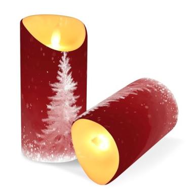 Imagem de ATTX Pacote com 2 velas de árvore de Natal na neve sem chama – 7,6 cm x 9,9 cm de LED com controle remoto e temporizador para casa, casamento, decoração de acampamento #209