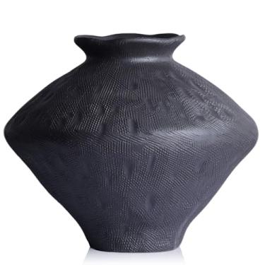 Imagem de Vaso vintage enferrujado Wabi Sabi, 29 cm de altura, vaso de cerâmica rústico para decoração de casa de fazenda, vasos de flores texturizados para decoração de casa, mesa, sala de estar (preto, grande