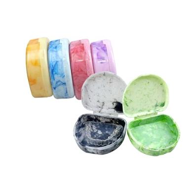Imagem de Caixa de retentor e alinhador de mármore, YOUYA DENTAL 6 peças de mármore colorido ortodôntico alinhador retentor caixa falsa transparente protetor bucal capa protetora para cuidados bucais (colorido)