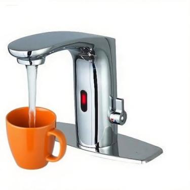 Imagem de Torneira com sensor automático Grifo CEC Watersense para banheiro Robinet mãos livres com botão ajustável de temperatura ideal para escola, casa, hotel, cromado