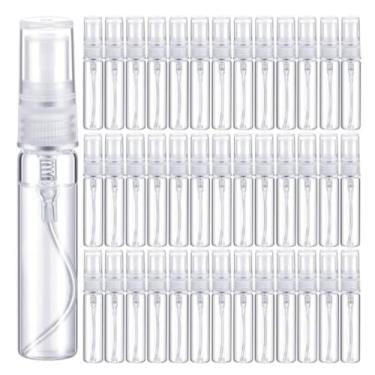 Imagem de MOJMBSBY Mini frascos de spray com 200 pacotes de frascos de perfume vazios de vidro transparente de 5 ml | Atomizador de tamanho de viagem à prova de vazamento para óleos essenciais, fragrâncias
