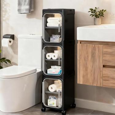 Imagem de Lifelongpal Armário de armazenamento estreito fino de 3 camadas com prateleiras ajustáveis e rodas móveis, antiponta, armazenamento de banheiro e organizadores para espaços pequenos, banheiro, cozinha