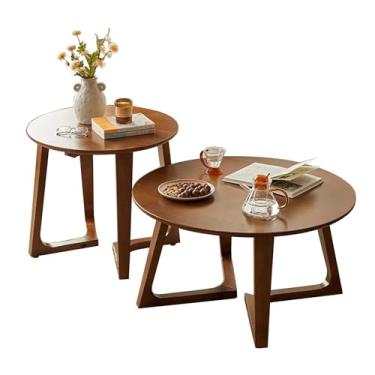 Imagem de Mesa de centro redonda para sala de estar, mesa de centro retrô, mesa lateral para sala de estar, design de madeira de meados do século, mesa de decoração de casa para sala de estar (cor nogueira)