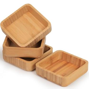 Imagem de ZTHapwa Conjunto de tigelas de madeira de bambu, tigelas quadradas de lanche de 10 cm para aperitivos, molhos, sobremesas de nozes e muito mais, tigela de servir de madeira pequena reutilizável para