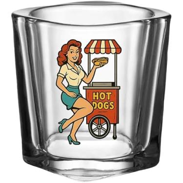 Imagem de Hat Shark Copo de shot sexy Pin-Up Girl Lady, bar de vidro transparente, 42,5 g, 100% seguro para lava-louças! (Sexy Hot Dog Stand Lady Pin-Up)