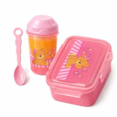 Imagem de Kit Lancheira Infantil com Marmita Hermética 400ml + Copo 300ml e Colher Pote Rosa com Tampa Segura, Livre de BPA, Ideal para Escola e Passeios (ROSA)