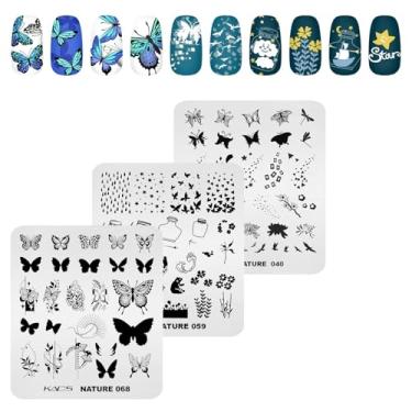 Imagem de KADS Conjunto de 3 placas de estampagem e carimbos de silicone, molde de carimbo de unha, garrafa de borboleta à deriva