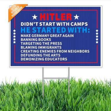 Imagem de Placa Didn't Start with Camps Political Protest Yard – 45,7 cm x 30,5 cm Plástico corrugado à prova de intempéries com estaca H de metal – Placa de declaração anti Trump/Pro-Democracy