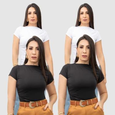Imagem de Kit 4 Blusas Blusinhas Elegante Social Básica Drapeada Manga Curta Ver