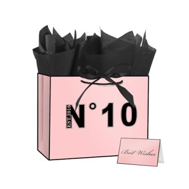 Imagem de ysmile Bolsa de presente de aniversário de 10 anos com papel de seda para mulheres menina rosa preta bolsa com alça 32 cm Est. 2016