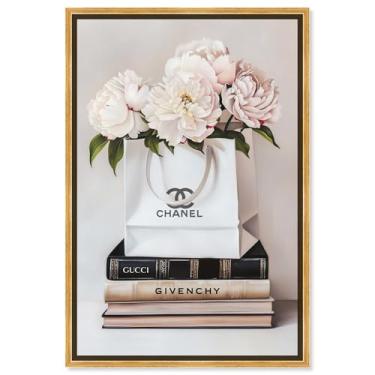 Imagem de Art Remedy Bolsa de compras em creme em tela floral arte com ilustração glamourosa, moldura dourada, 50,8 cm x 76,2 cm