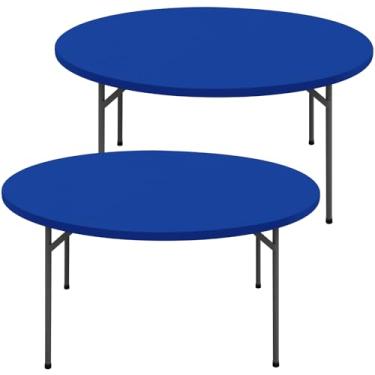 Imagem de Moosfor Toalha de mesa redonda de elastano, pacote com 2, toalhas de mesa elásticas à prova d'água para mesas de 63,5 a 76 cm, capa de mesa de piquenique elástica lavável para acampamento, jantar