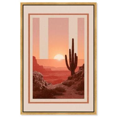 Imagem de Decoração de parede rosa com impressão em tela retrô Registan por Art Remedy, moldura dourada, 50 x 76 cm