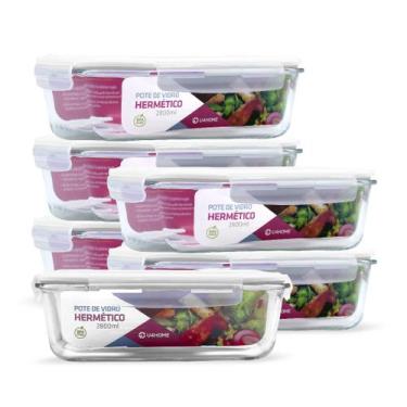 Imagem de Kit 6 Potes de Vidro Retangular com Tampa Hermética 2800ml - U4home, B