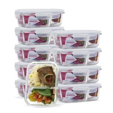 Imagem de 10 Potes Retangular Vidro Divisória Hermético 640ml Freezer - U4home, 