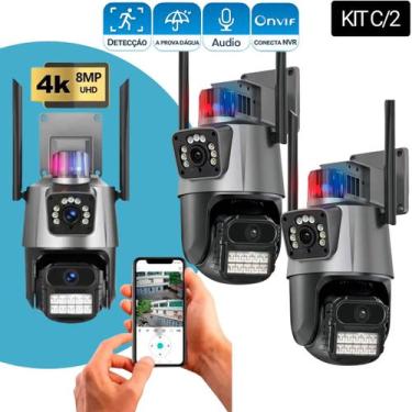 Imagem de Camêra Segurança Lente Dupla 4k Sirene Policial Visão Noturna Sensor M