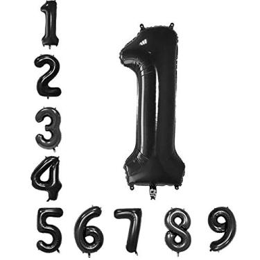 Imagem de Balões pretos de 101,6 cm, com algarismos de algarismos de alumínio, balão de Mylar para Ano Novo de Festa de Aniversário de Noivado (101,6 cm, número 1)