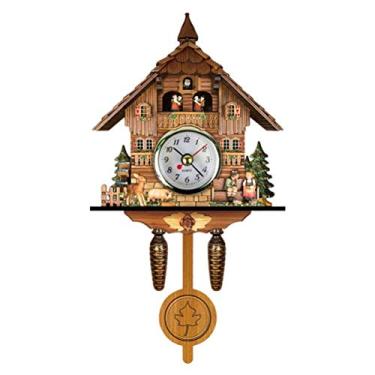 Imagem de RELÓGIO DE PAREDE DE MADEIRA ANTIGO CUCKOO BIRDHOUSE AUTO SWING SINO PÊNDULO DECORAÇÃO DE CASA ESTILO EUROPEU TRADICIONAL (CM010)