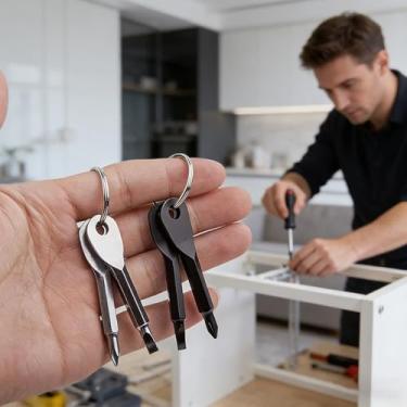 Imagem de Chave de fenda 4 em 1 multiferramenta, dispositivo multifuncional portátil para reparos diários, projetos ao ar livre e faça você mesmo – Presente ideal para homens, pais, adolescentes no Natal