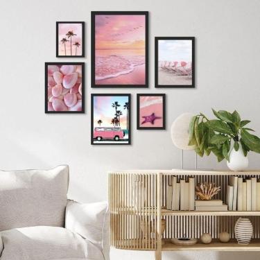 Imagem de Kit 6 Quadros Praia Rosa - Medidas Variadas