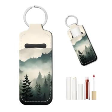 Imagem de PLKTJOSA Chaveiro de protetor labial personalizado, capa de couro reutilizável - ideia de presente de Natal (floresta misteriosa)