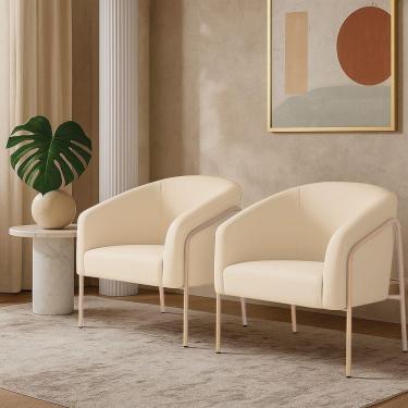 Imagem de Poltrona Sala Industrial Alta Champanhe Kit 2 Stella Veludo Bege D03 - D'rossi