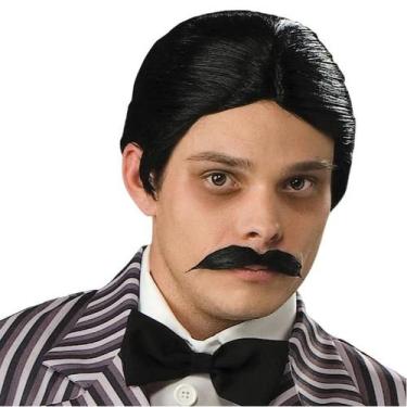 Imagem de Peruca de cosplay curta preta com bigode para homens de 15 cm clássica