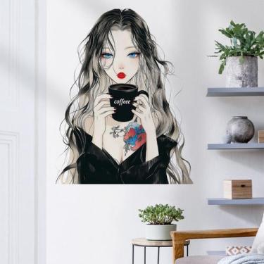 Imagem de Adesivos de parede para meninas elegantes com café para quarto de meni