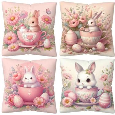 Imagem de Conjunto de fronhas Easter Bunny x4 poliéster 45x45cm rosa - yiweisai