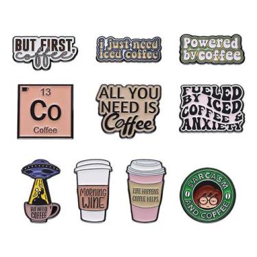 Imagem de Brooch Pins Set Coffee Quote Enamel Alloy para roupas - Yiweisai