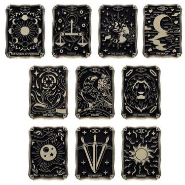 Imagem de Conjunto de broches Creative Tarot Card Retro Preto e Dourado - Yiweis