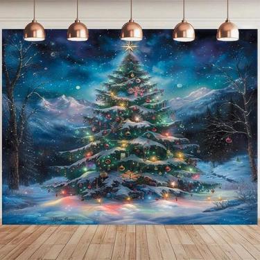 Imagem de Tapeçaria para pendurar na parede Árvore de Natal Snowy Mountain 150x1