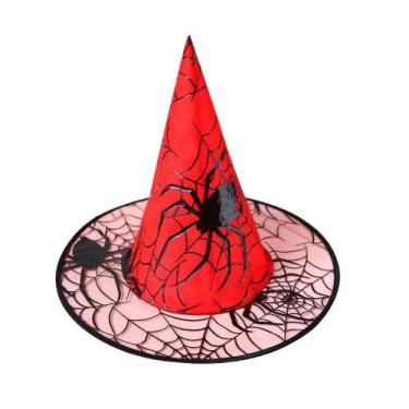 Imagem de Chapéu de fantasia de Halloween Red Spider Web Witch Hat para adultos 