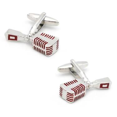 Imagem de Cufflinks Creative Microphone Design e detalhes em esmalte vermelho - 
