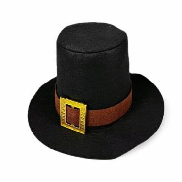 Imagem de Chapéu de peregrino de feltro preto com fivela dourada, fantasia de Aç