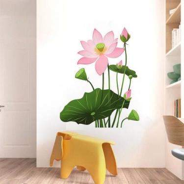 Imagem de Adesivos de parede Lotus Flower Green Leaves PVC 60x90cm - yiweisai