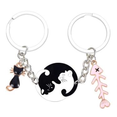 Imagem de Keychain Plwelth Couple Cat Pingant em aço inoxidável, conjunto de 2 p