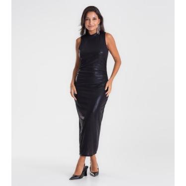 Imagem de Vestido Midi Feminino Gola Dupla Dianna Preto, GG, Preto